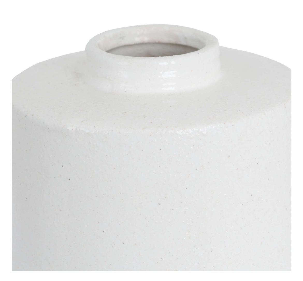 White With Grey Detail Large Cylindrical Ceramic Vase